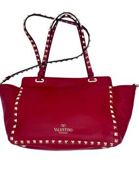 Valentino Garavani Rockstud Red Leather Tote